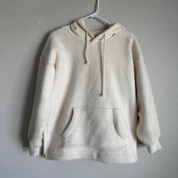 Madewell Sherpa Fleece Hoodie Pullover – Cream/Ivory Cozy Sweatshirt Size S - Picture 2 of 5
